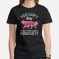 Australian Shepherd Dog Clothes - Canine Tee Shirts For Humans - Gifts for Dog Lovers - You Can't Buy Love But You Can Rescue It Shirt - Black, Women