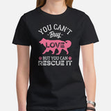 Australian Shepherd Dog Clothes - Canine Tee Shirts For Humans - Gifts for Dog Lovers - You Can't Buy Love But You Can Rescue It Shirt - Black, Women