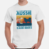 Australian Shepherd Dog Themed Clothes - Canine Tee Shirts For Humans - Gifts for Dog Lovers - All I Care About Is My Aussie & Beer Tee - White, Men