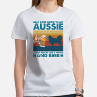 Australian Shepherd Dog Themed Clothes - Canine Tee Shirts For Humans - Gifts for Dog Lovers - All I Care About Is My Aussie & Beer Tee - White, Women