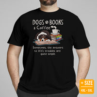 Australian Shepherd Dog Themed Clothes - Funny Canine Tee Shirts For Humans - Gifts for Dog Lovers - Dogs, Books And Coffee T-Shirt - Black, Plus Size