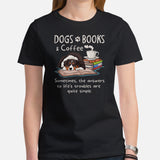 Australian Shepherd Dog Themed Clothes - Funny Canine Tee Shirts For Humans - Gifts for Dog Lovers - Dogs, Books And Coffee T-Shirt - Black, Women