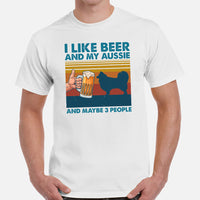 Australian Shepherd Dog Themed Clothes - Funny Canine Tee Shirts For Humans - Gifts for Dog Lovers - I Like Beer And My Aussie T-Shirt - White, Men