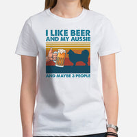 Australian Shepherd Dog Themed Clothes - Funny Canine Tee Shirts For Humans - Gifts for Dog Lovers - I Like Beer And My Aussie T-Shirt - White, Women