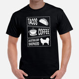 Australian Shepherd Dog Themed Clothes - Funny Canine Tee Shirts For Humans - Gifts for Dog Lovers - Tacos, Coffee And Aussie T-Shirt - Black, Men