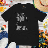 Australian Shepherd Dog Themed Clothes - Funny Canine Tee Shirts For Humans - Gifts for Dog Lovers - Tacos, Tequila And Aussies T-Shirt - Black