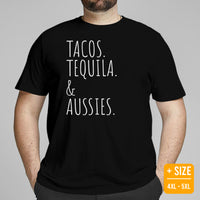 Australian Shepherd Dog Themed Clothes - Funny Canine Tee Shirts For Humans - Gifts for Dog Lovers - Tacos, Tequila And Aussies T-Shirt - Black, Plus Size