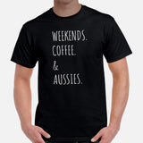 Australian Shepherd Dog Themed Clothes - Funny Canine Tee Shirts For Humans - Gifts for Dog Lovers - Weekends, Coffee & Aussies T-Shirt - Black, Men