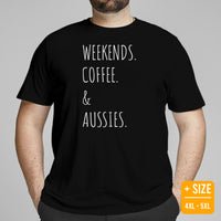 Australian Shepherd Dog Themed Clothes - Funny Canine Tee Shirts For Humans - Gifts for Dog Lovers - Weekends, Coffee & Aussies T-Shirt - Black, Plus Size