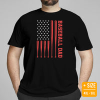 Baseball Dad US Flag Themed T-Shirt - Father's Day Gift Ideas for Him, Baseball Lovers & Enthusiasts - Vintage Game Day Shirts for Men - Black, Plus Size
