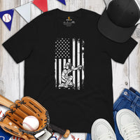 Baseball T-Shirt - Gift Ideas for Him & Her, Baseball Lovers & Enthusiasts - Vintage Catcher US Flag Themed  Shirt - Game Day Tee - Black