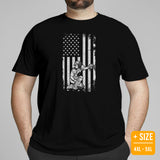 Baseball T-Shirt - Gift Ideas for Him & Her, Baseball Lovers & Enthusiasts - Vintage Catcher US Flag Themed  Shirt - Game Day Tee - Black, Plus Size