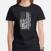 Baseball T-Shirt - Gift Ideas for Him & Her, Baseball Lovers & Enthusiasts - Vintage Catcher US Flag Themed  Shirt - Game Day Tee - Black, Women