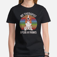 Basset Hound Dog Themed Clothes & Attire - Canine Tee Shirts For Humans - Gifts for Dog Lovers - My Therapist Has Fur And Paws T-Shirt - Black, Women