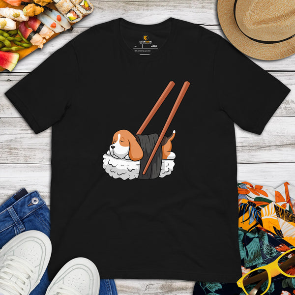 Basset Hound Dog Themed Clothes & Attire - Canine Tee Shirts For Humans - Gifts for Dog Moms, Dads & Lovers - Cute Nigiri Sushi T-Shirt - Black