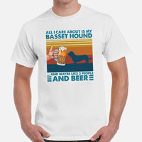 Basset Hound Dog Themed Clothes - Canine Tee Shirts For Humans - Gifts for Dog Lovers - All I Care About Is My Basset Hound & Beer Tee - White, Men