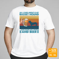 Basset Hound Dog Themed Clothes - Canine Tee Shirts For Humans - Gifts for Dog Lovers - All I Care About Is My Basset Hound & Beer Tee - White, Plus Size