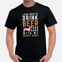 Basset Hound Dog Themed Clothes - Canine Tee Shirts For Humans - Gifts for Dog Lovers - I Just Want To Drink Beer, Hang With My Dog Tee - Black, Men