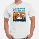 Basset Hound Dog Themed Clothes - Canine Tee Shirts For Humans - Gifts for Dog Lovers - Time Spent With Dogs & Beer Is Never Wasted Tee - White, Men