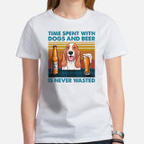 Basset Hound Dog Themed Clothes - Canine Tee Shirts For Humans - Gifts for Dog Lovers - Time Spent With Dogs & Beer Is Never Wasted Tee - White, Women