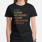 Basset Hound Dog Themed Clothes - Funny Canine Tee Shirts For Humans - Gifts for Dog Lovers - I Like Coffee And My Basset Hound T-Shirt - Black, Women