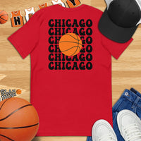 Bday & Christmas Gift Ideas for Basketball Lover, Coach & Player - Senior Night, Game Outfit & Attire - Chicago B-ball Fanatic T-Shirt - Red