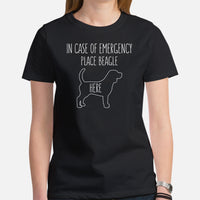 Beagle Dog Themed Clothes & Attire - Gifts for Dog Moms, Dads & Lovers - Funny Canine Tee Shirts For Humans - Place Beagle Here T-Shirt - Black, Women