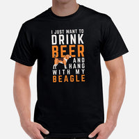 Beagle Dog Themed Clothes - Gifts for Dog Lovers - Canine Tee Shirts For Humans - I Just Want To Drink Beer & Hang With My Dog T-Shirt - Black, Men