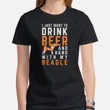 Beagle Dog Themed Clothes - Gifts for Dog Lovers - Canine Tee Shirts For Humans - I Just Want To Drink Beer & Hang With My Dog T-Shirt - Black, Women