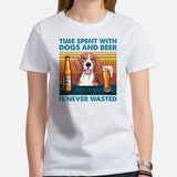 Beagle Dog Themed Clothes - Gifts for Dog Lovers - Canine Tee Shirts For Humans - Time Spent With Dogs & Beer Is Never Wasted T-Shirt - White, Women