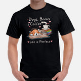 Beagle Dog Themed Clothes - Gifts for Dog Lovers - Funny Canine Tee Shirts For Humans - Dogs, Books & Coffee - Life Is Perfect T-Shirt - Black, Men