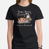 Beagle Dog Themed Clothes - Gifts for Dog Lovers - Funny Canine Tee Shirts For Humans - Dogs, Books & Coffee - Life Is Perfect T-Shirt - Black, Women