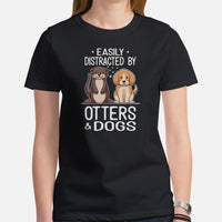 Beagle Dog Themed Clothes - Gifts for Dog Lovers - Funny Canine Tee Shirts For Humans - Easily Distracted By Otters And Dogs T-Shirt - Black, Women
