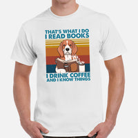 Beagle Dog Themed Clothes - Gifts for Dog Lovers - Funny Canine Tee Shirts For Humans - I Read Books, Drink Coffee & Know Things Shirt - White, Men