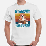 Beagle Dog Themed Clothes - Gifts for Dog Lovers - Funny Canine Tee Shirts For Humans - I Read Books, Drink Coffee & Know Things Shirt - White, Men