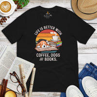 Beagle Dog Themed Clothes - Gifts for Dog Lovers - Funny Canine Tee Shirts For Humans - Life Is Better With Dogs, Books & Coffee Shirt - Black