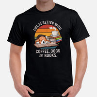 Beagle Dog Themed Clothes - Gifts for Dog Lovers - Funny Canine Tee Shirts For Humans - Life Is Better With Dogs, Books & Coffee Shirt - Black, Men