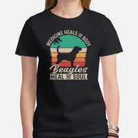 Beagle Dog Themed Clothes - Gifts for Dog Moms, Dads & Lovers - Funny Canine Tee Shirts For Humans - Beagles Heal The Soul T-Shirt - Black, Women