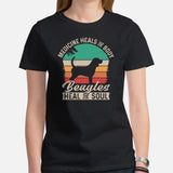 Beagle Dog Themed Clothes - Gifts for Dog Moms, Dads & Lovers - Funny Canine Tee Shirts For Humans - Beagles Heal The Soul T-Shirt - Black, Women