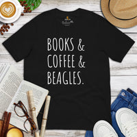 Beagle Dog Themed Clothes - Gifts for Dog Moms, Dads & Lovers - Funny Canine Tee Shirts For Humans - Books, Coffee and Beagles T-Shirt - Black