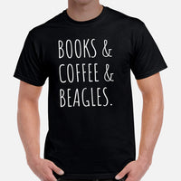 Beagle Dog Themed Clothes - Gifts for Dog Moms, Dads & Lovers - Funny Canine Tee Shirts For Humans - Books, Coffee and Beagles T-Shirt - Black, Men