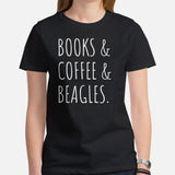 Beagle Dog Themed Clothes - Gifts for Dog Moms, Dads & Lovers - Funny Canine Tee Shirts For Humans - Books, Coffee and Beagles T-Shirt - Black, Women