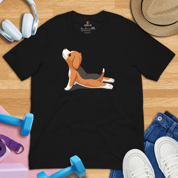 Beagle Dog Themed Clothes - Gifts for Dog Moms, Dads & Lovers - Funny Canine Tee Shirts For Humans - Cute Exhale Yoga Pose T-Shirt - Black