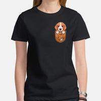 Beagle Dog Themed Clothes - Gifts for Dog Moms, Dads & Lovers - Funny Canine Tee Shirts For Humans - Cute Puppy In Pocket T-Shirt - Black, Women