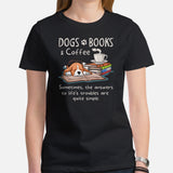 Beagle Dog Themed Clothes - Gifts for Dog Moms, Dads & Lovers - Funny Canine Tee Shirts For Humans - Dogs, Books And Coffee T-Shirt - Black, Women