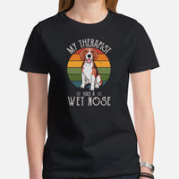 Beagle Dog Themed Clothes - Gifts for Dog Moms, Dads & Lovers - Funny Canine Tee Shirts For Humans - My Therapist Has A Wet Nose Shirt - Black, Women