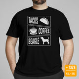 Beagle Dog Themed Clothes - Gifts for Dog Moms, Dads & Lovers - Funny Canine Tee Shirts For Humans - Tacos, Coffee And Beagle T-Shirt - Black, Plus Size