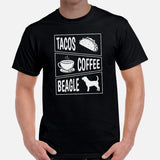 Beagle Dog Themed Clothes - Gifts for Dog Moms, Dads & Lovers - Funny Canine Tee Shirts For Humans - Tacos, Coffee And Beagle T-Shirt - Black, Men