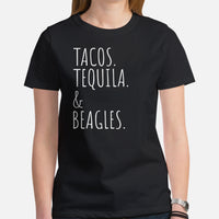 Beagle Dog Themed Clothes - Gifts for Dog Moms, Dads & Lovers - Funny Canine Tee Shirts For Humans - Tacos, Tequila And Beagles T-Shirt - Women