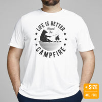 Bear & Roasting Smores Shirt - Life Is Better Around The Campfire T-Shirt - Adventurous Campsite Vibes Tee for Glamping Lover, Camper - White, Plus Size